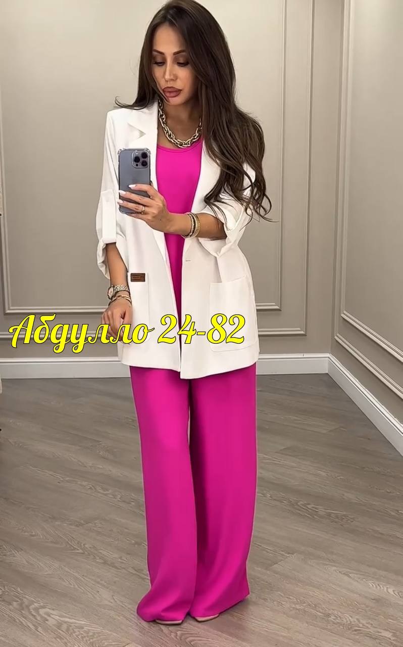 женский брючный костюм двойка,брючный костюм anelli 1398 фуксия,костюм из текстиля с приталенными брюками и жакетом anelli 1398 фуксия,брючный костюм палаццо женский,костюм с брюками нарядный