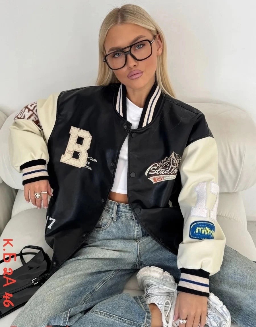 бомбер оверсайз куртка из экокожи c&h style,бомбер кожаный с нашивками,бомбер оверсайз куртка,бомбер кожаный,куртка бомбер y2k оверсайз из экокожи pa&bn fashion