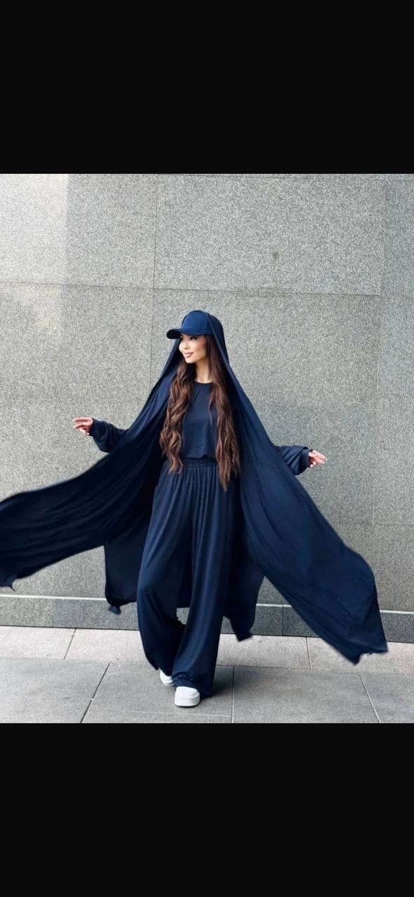 мусульманский комплект абая тройка с брюками,мусульманский комплект абая тройка с брюками цвет черный,мусульманский комплект абая тройка цвет черный,мусульманский комплект абая тройка,костюм тройка с