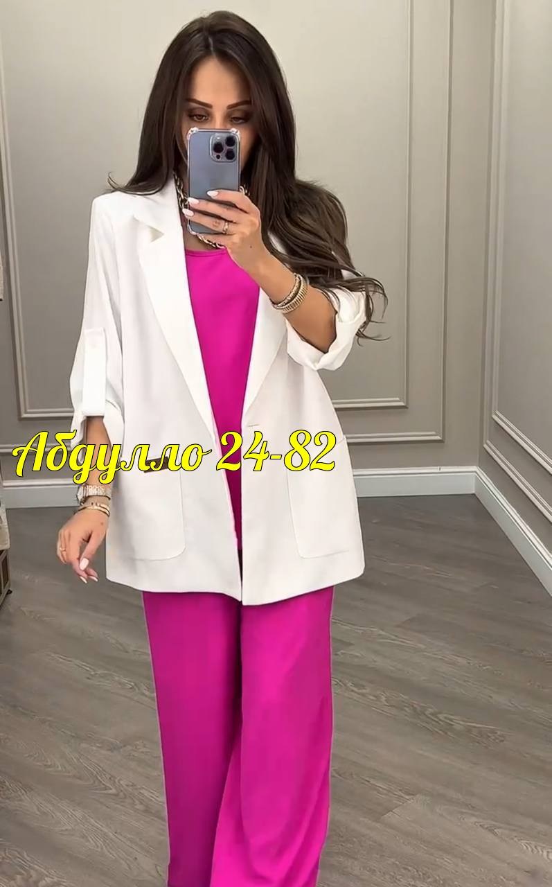 женский брючный костюм двойка,брючный костюм anelli 1398 фуксия,костюм из текстиля с приталенными брюками и жакетом anelli 1398 фуксия,брючный костюм палаццо женский,костюм с брюками нарядный