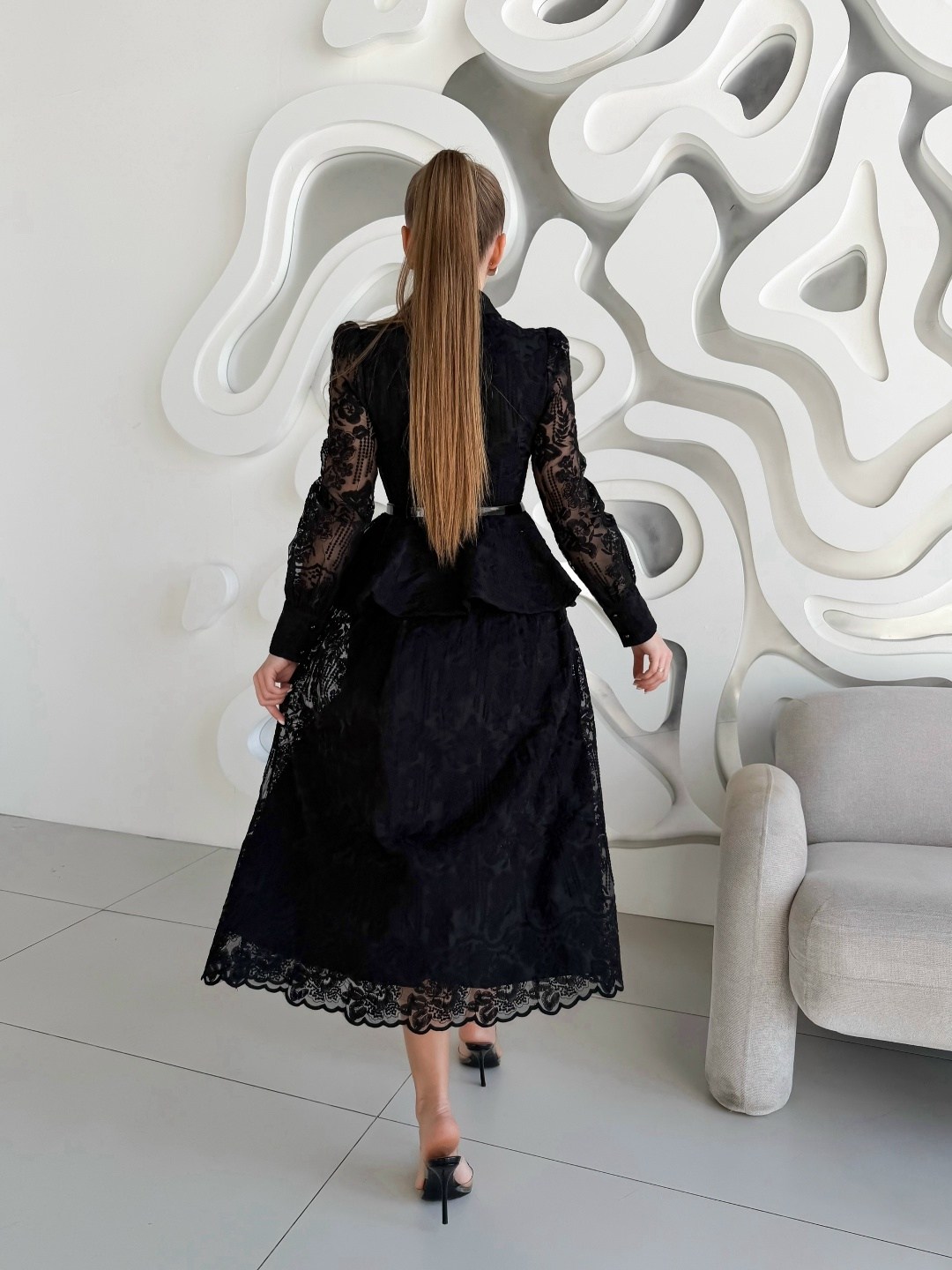длинное велюровое кружевное платье,кружевное платье,нарядное платье,кружевной костюм,черное платье