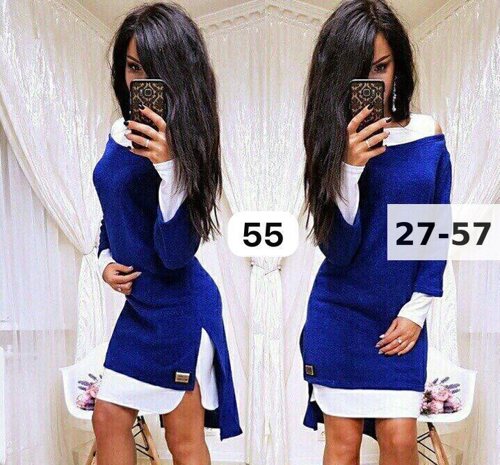 платье двойка,платье женская,трикотажное платье,платье комбинированное,платье туника