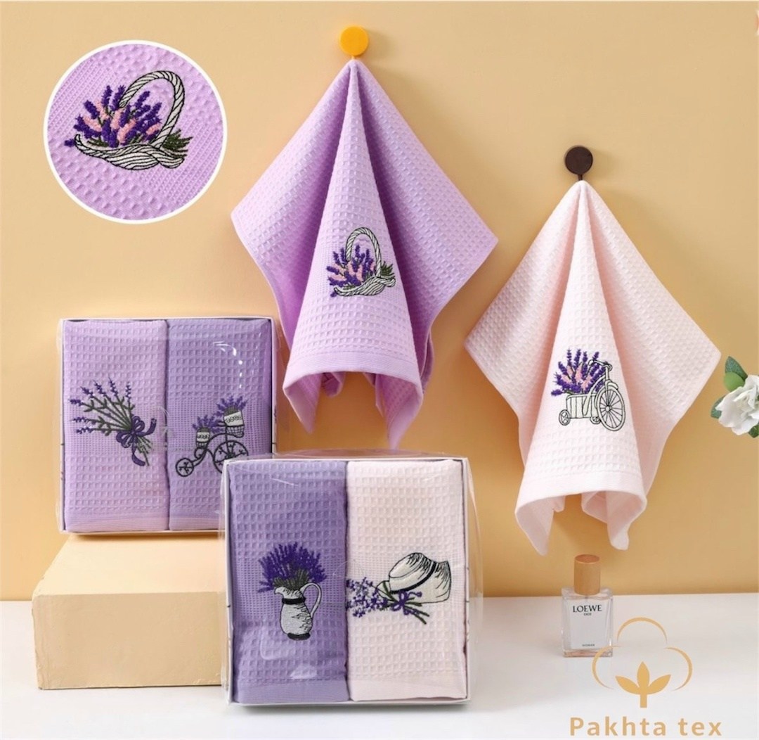 набор кухонные полотенец,кухонные полотенца лаванда,набор вафельных кухонных полотенец,кухонное полотенце meteor lavanta цвет:лаванда-крем (40х60 см - 3 шт),набор полотенец для кухни