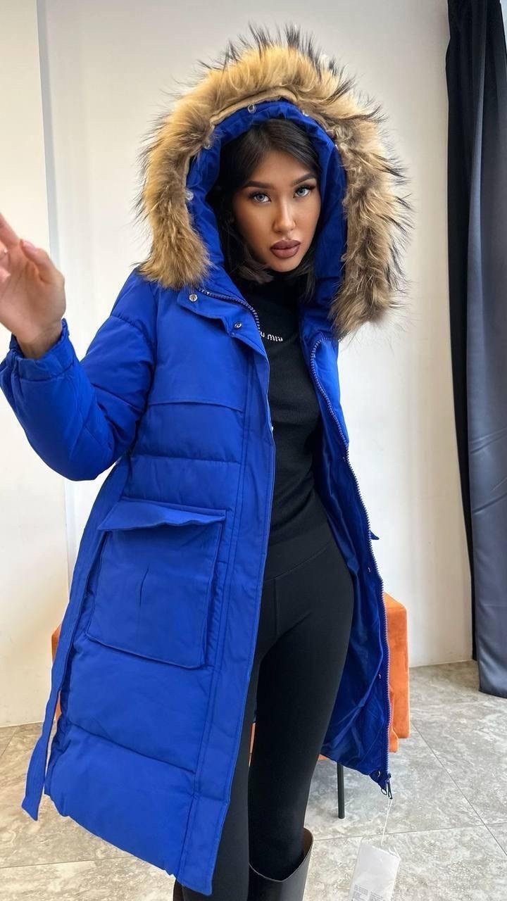 куртка женская зимняя с мехом енот премиум класса синего цвета 3141s,куртка женская зимняя,зимняя куртка,женские пуховики,пуховик