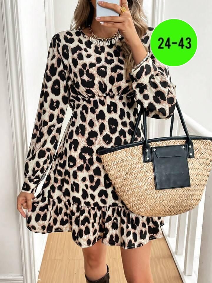 платье женское леопардовое,платье с леопардовым принтом,платье женская,леопардовое платье,shein frenchy женское повседневное платье с леопардовым принтом и оборками по подолу