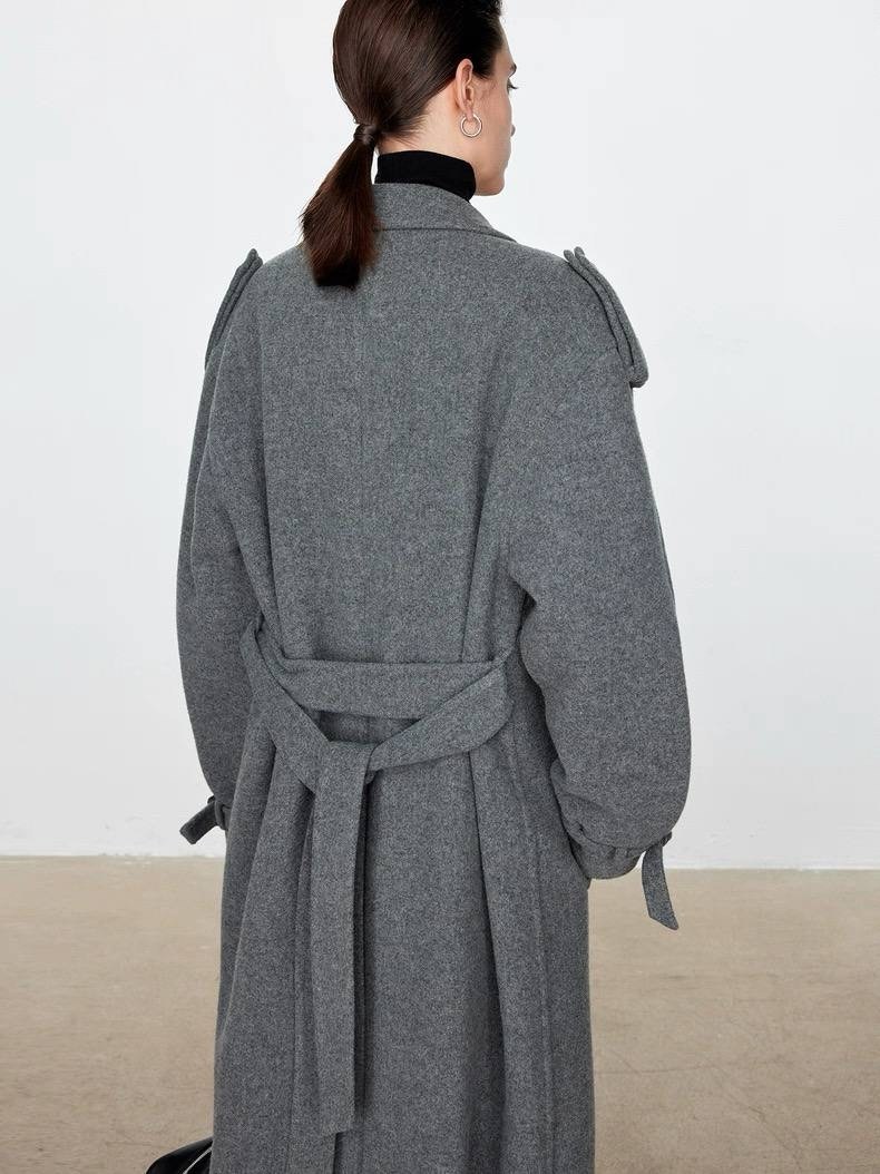 стильное пальто,двустороннее шерстяное пальто с поясом cos,серые женские пальто,пальто оверсайз,пальто с поясом
