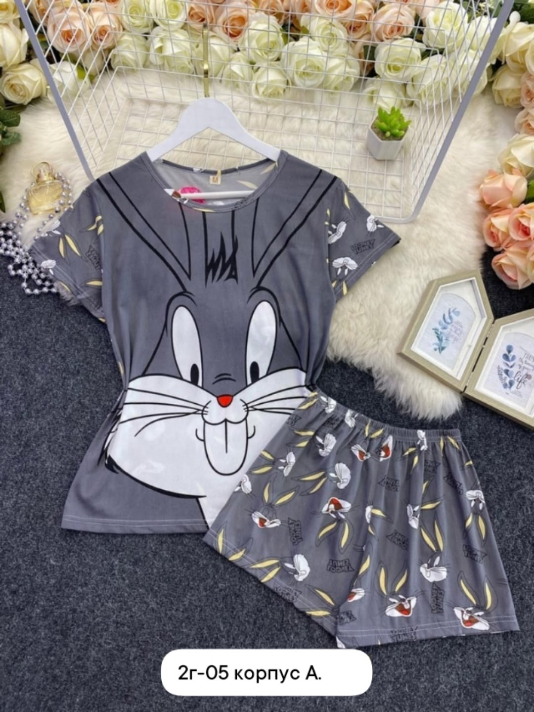 пижама с багз банни женская,комплект пижама,домашний комплект пижама,женская пижама с шортами 776044,пижама шортами