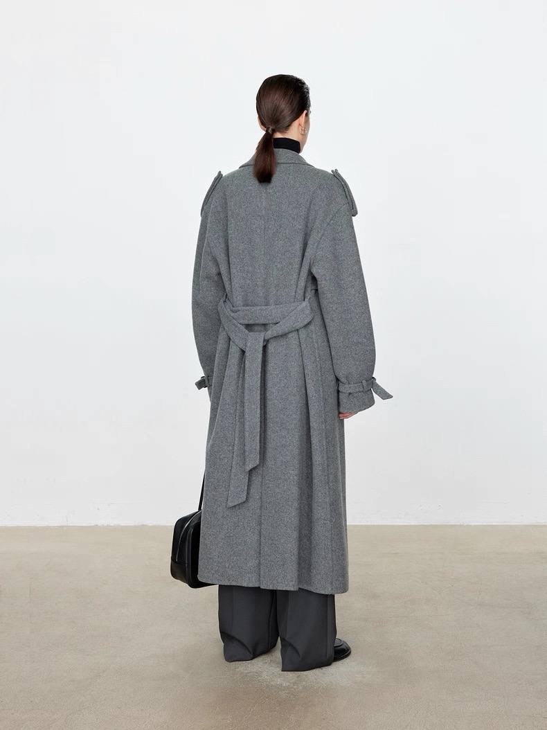 стильное пальто,двустороннее шерстяное пальто с поясом cos,серые женские пальто,пальто оверсайз,пальто с поясом