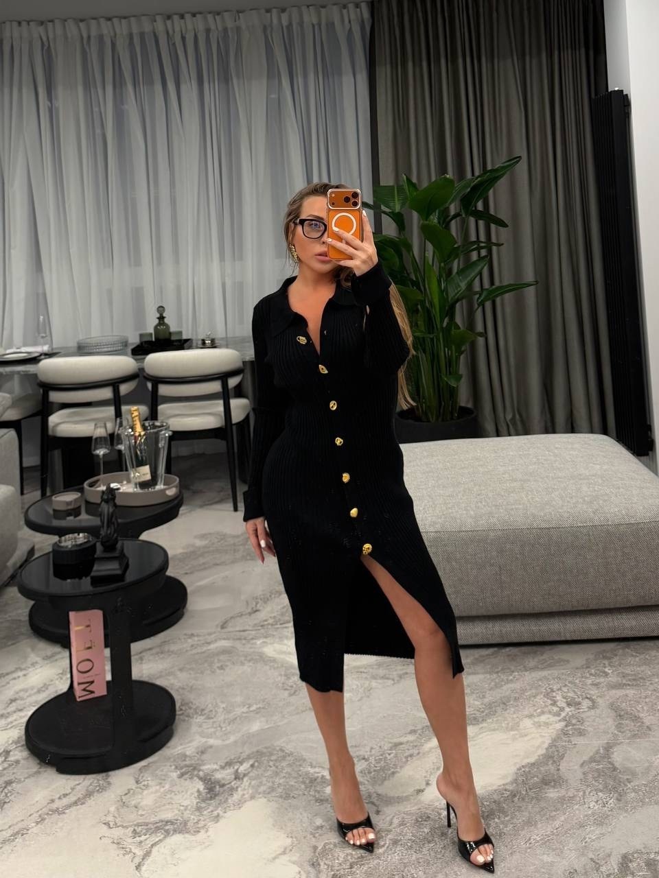 трикотажное платье лапша миди naox 252918086,платье женские,платье,платье черное,вязаное платье