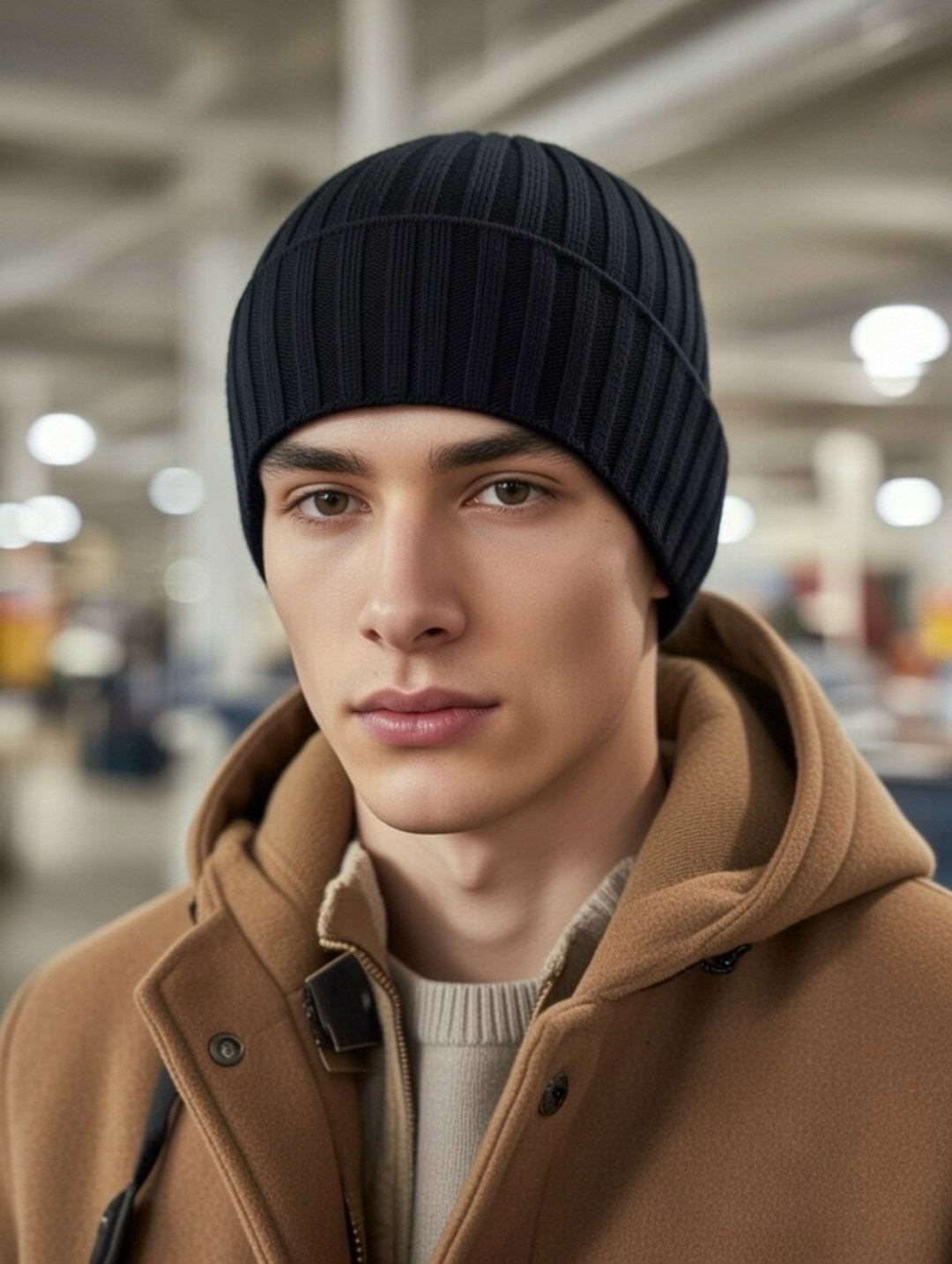 мужская вязаная шапка,шапка мужская зимняя вязаная с отворотом brostore,мужская шапка зимняя,шапка мужская,шапка бини