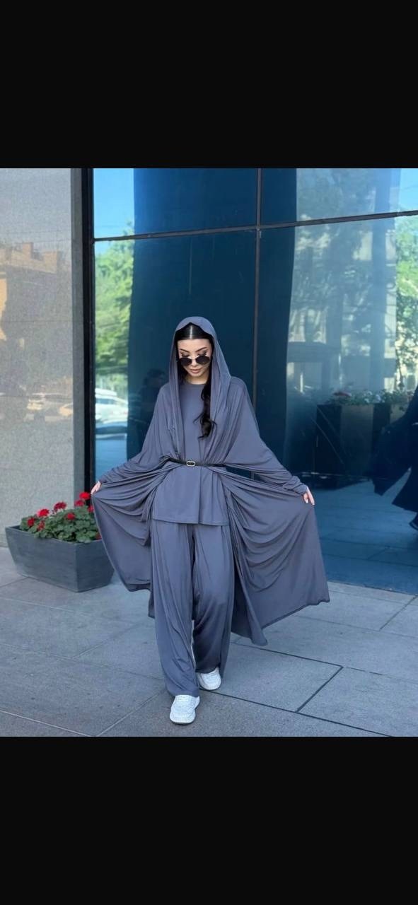 мусульманский комплект абая тройка с брюками,мусульманский комплект абая тройка с брюками цвет черный,мусульманский комплект абая тройка цвет черный,мусульманский комплект абая тройка,костюм тройка с