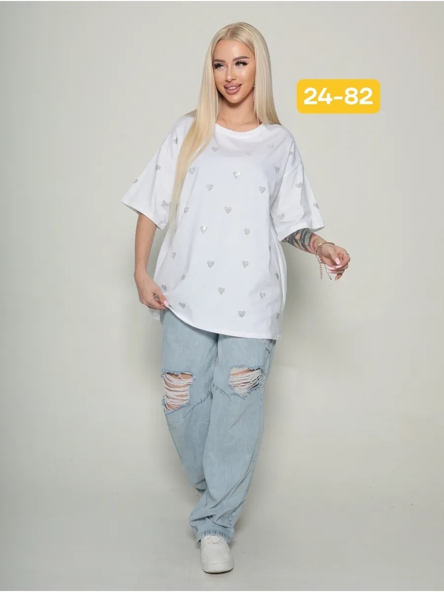 футболка оверсайз y2k варенка со стразами белая micca,женская футболка со стразами,женская футболка,женская футболка оверсайз,футболка со стразами