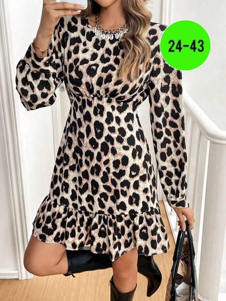 платье женское леопардовое,платье с леопардовым принтом,платье женская,леопардовое платье,shein frenchy женское повседневное платье с леопардовым принтом и оборками по подолу