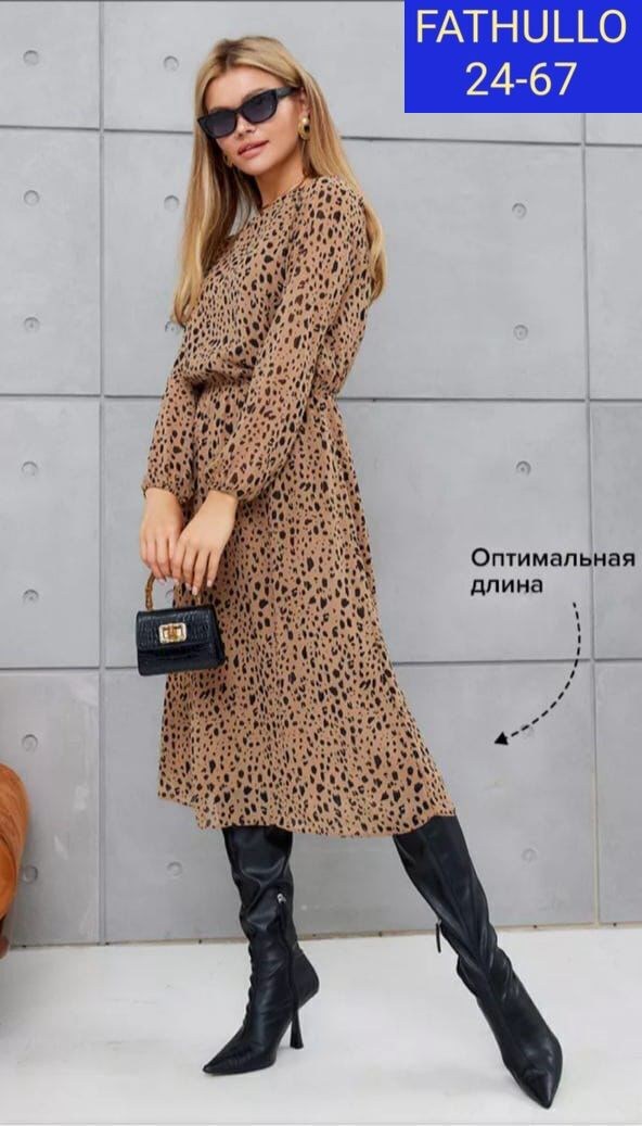 платье шифон леопард,платье женское,модное платье,платье длины миди,платье миди