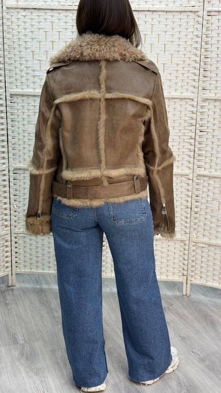 дубленка женская,дубленка,короткая женская дублёнка в стиле авиатор,женская дубленка авиатор,дубленка искусственная monymony