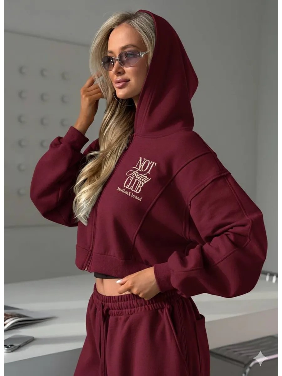 свитшот оверсайз с начесом и молнией воротником надписью y2k,свитшот женская,свитшот бордовый,костюм женский на флисе,спортивный костюм