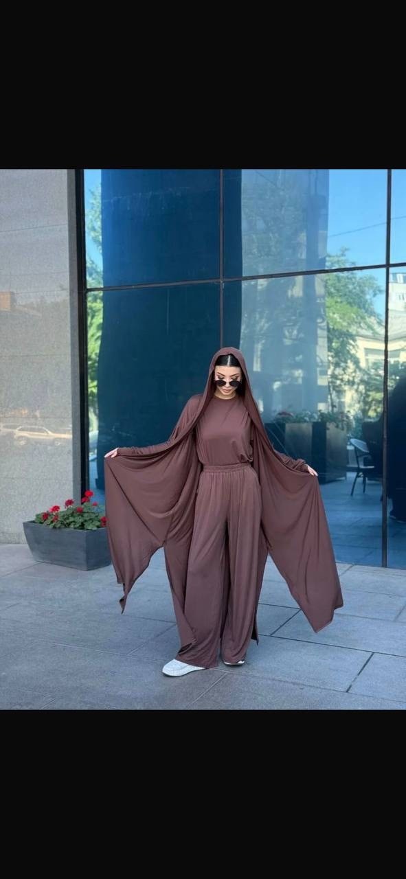 мусульманский комплект абая тройка с брюками,мусульманский комплект абая тройка с брюками цвет черный,мусульманский комплект абая тройка цвет черный,мусульманский комплект абая тройка,костюм тройка с