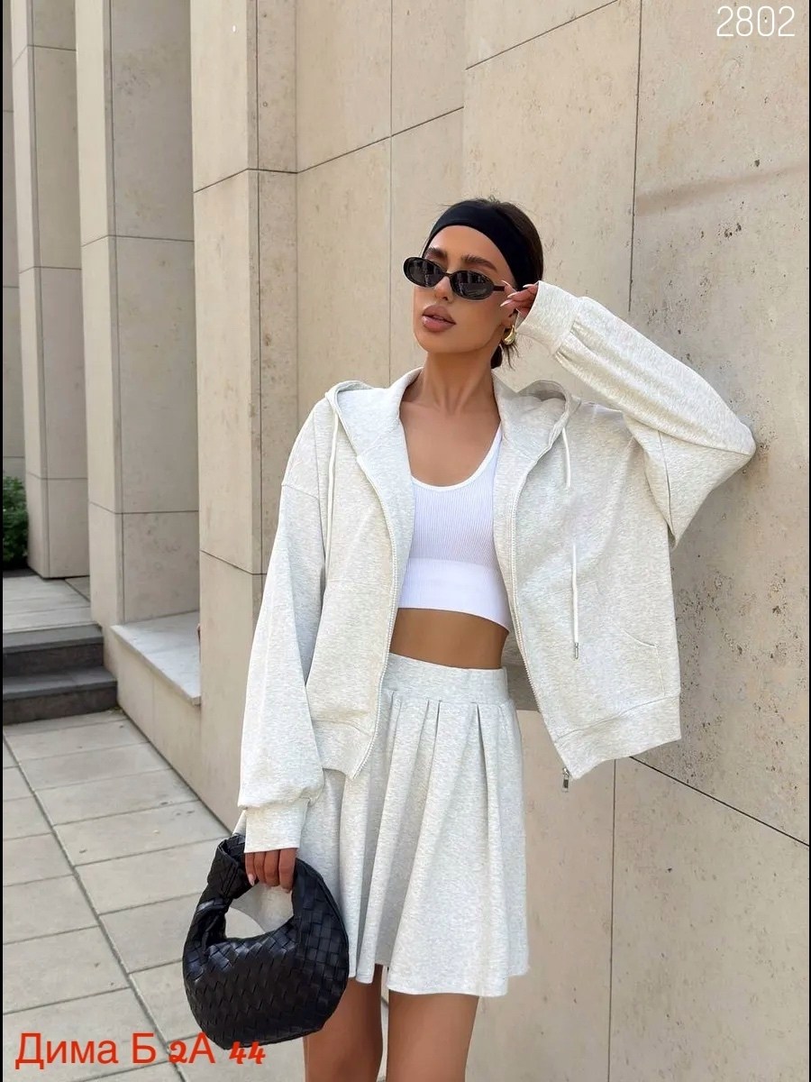 женский спортивный костюм с юбкой old money,толстовка женская,толстовка с капюшоном,женский костюм серый,спортивные костюмы