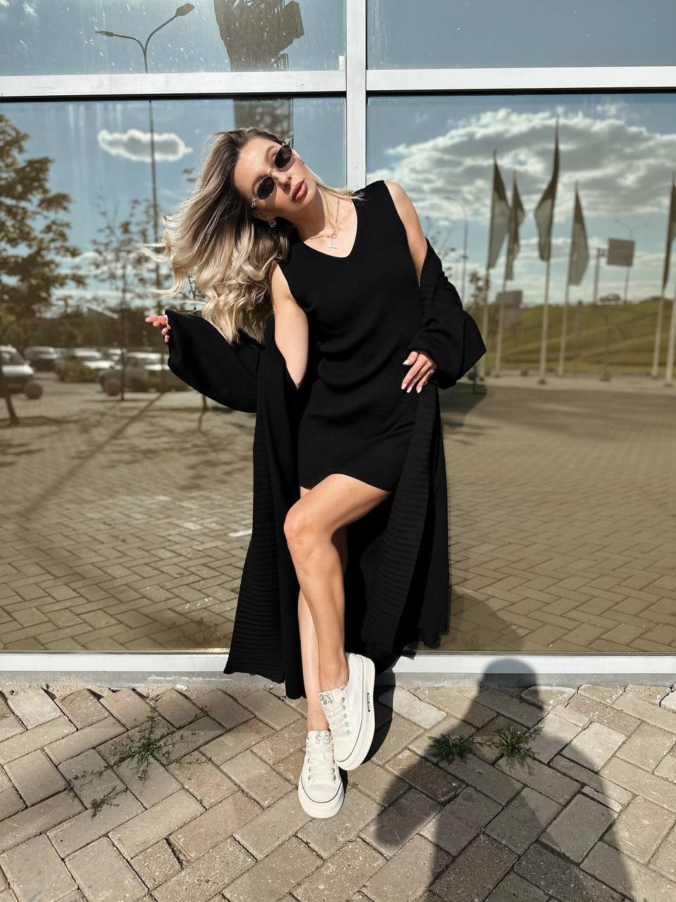 платье и кардиган,трикотажное платье лапша,женское платье,платье лапша,черное платье лапша