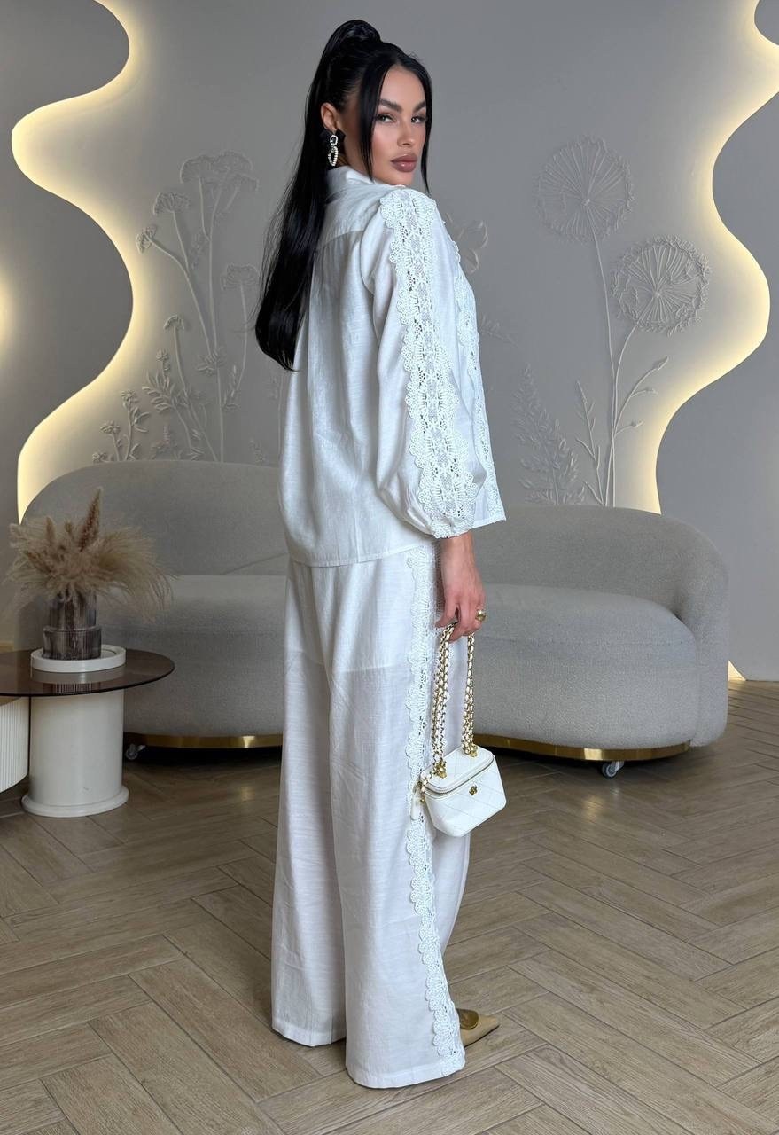 льняные костюмы,шелковый костюм в пижамном стиле,женские костюмы,костюм белый,костюм с брюками