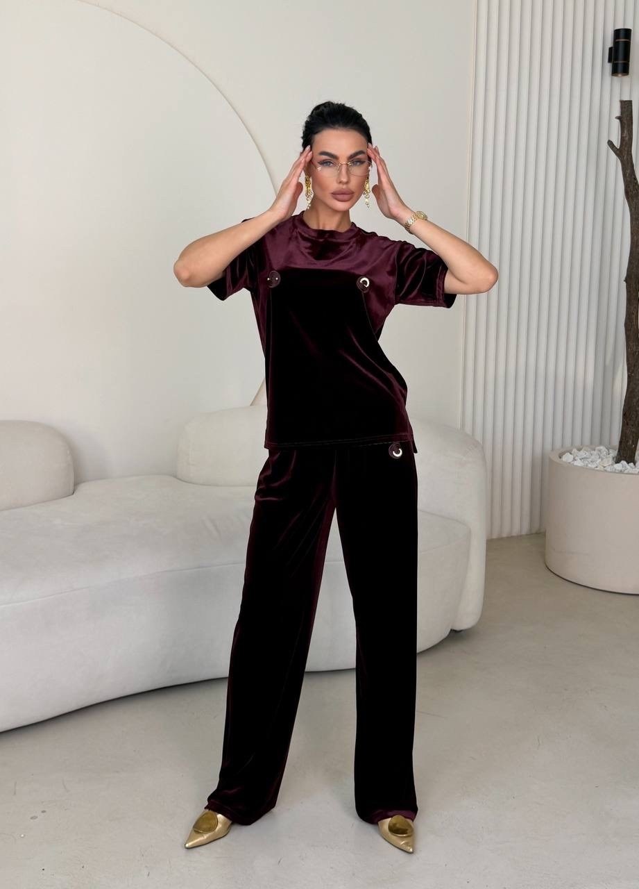велюровый костюм,велюровый костюм женский,костюм с брюками,костюм dstrend 018620490 сливовый,домашний велюровый костюм
