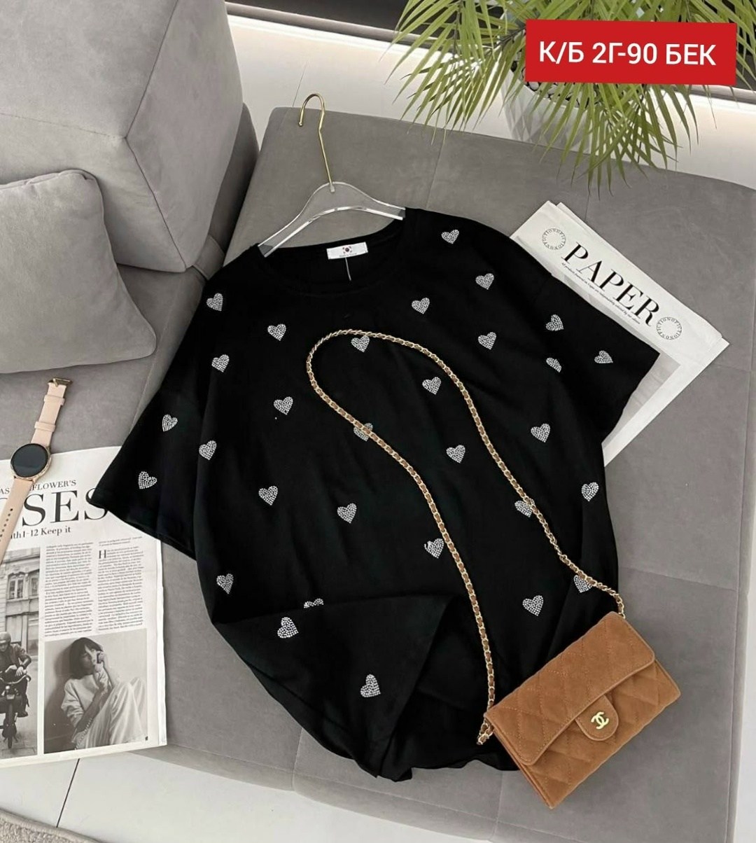 женская футболка оверсайз,футболки женская,футболка оверсайз с сердцами,женская кофта,футболка со стразами оверсайз база