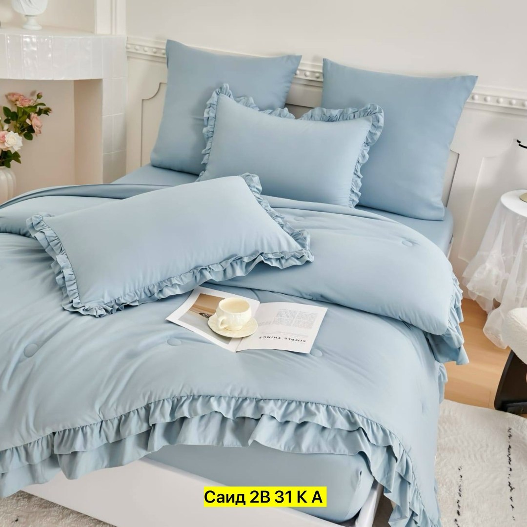 комплект постельного белья,постельное белье с рюшами,белье постельное,комплект постельного белья с одеялом евро,пододеяльник с рюшами