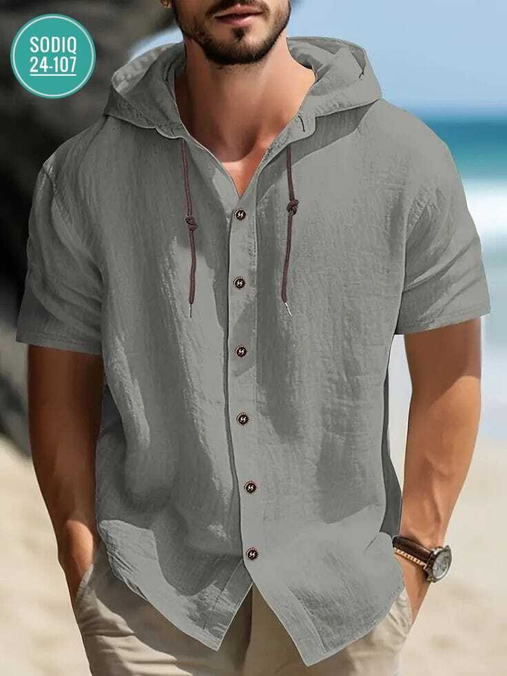 рубашка с капюшоном,льняная рубашка мужская,рубашка мужская с капюшоном,мужская повседневная рубашка,рубашка летняя мужская