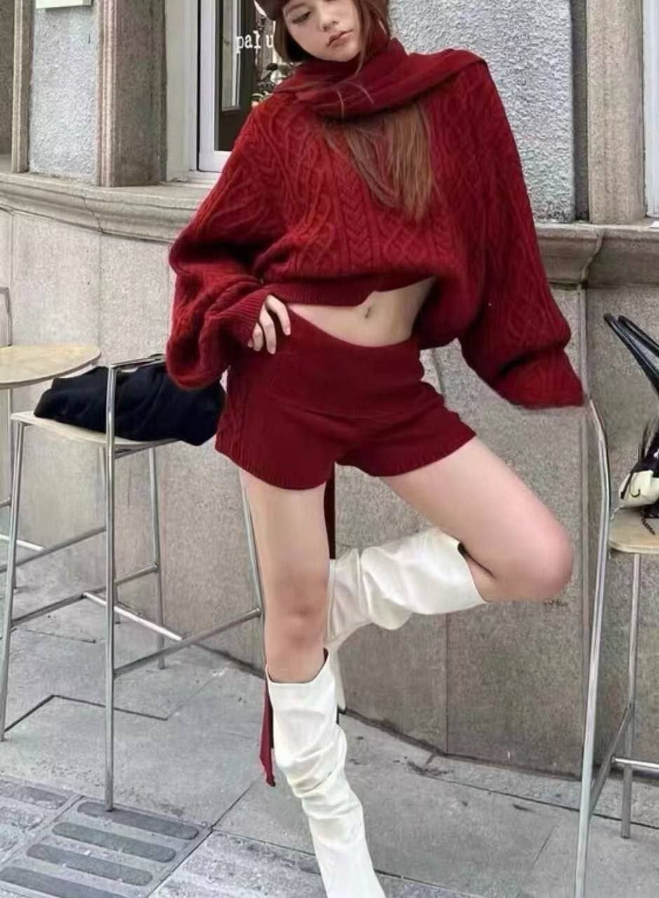 knitted long sleeve crop top & shorts sets,вязаный свитер,модные свитера,вязаные свитера женские,свитер