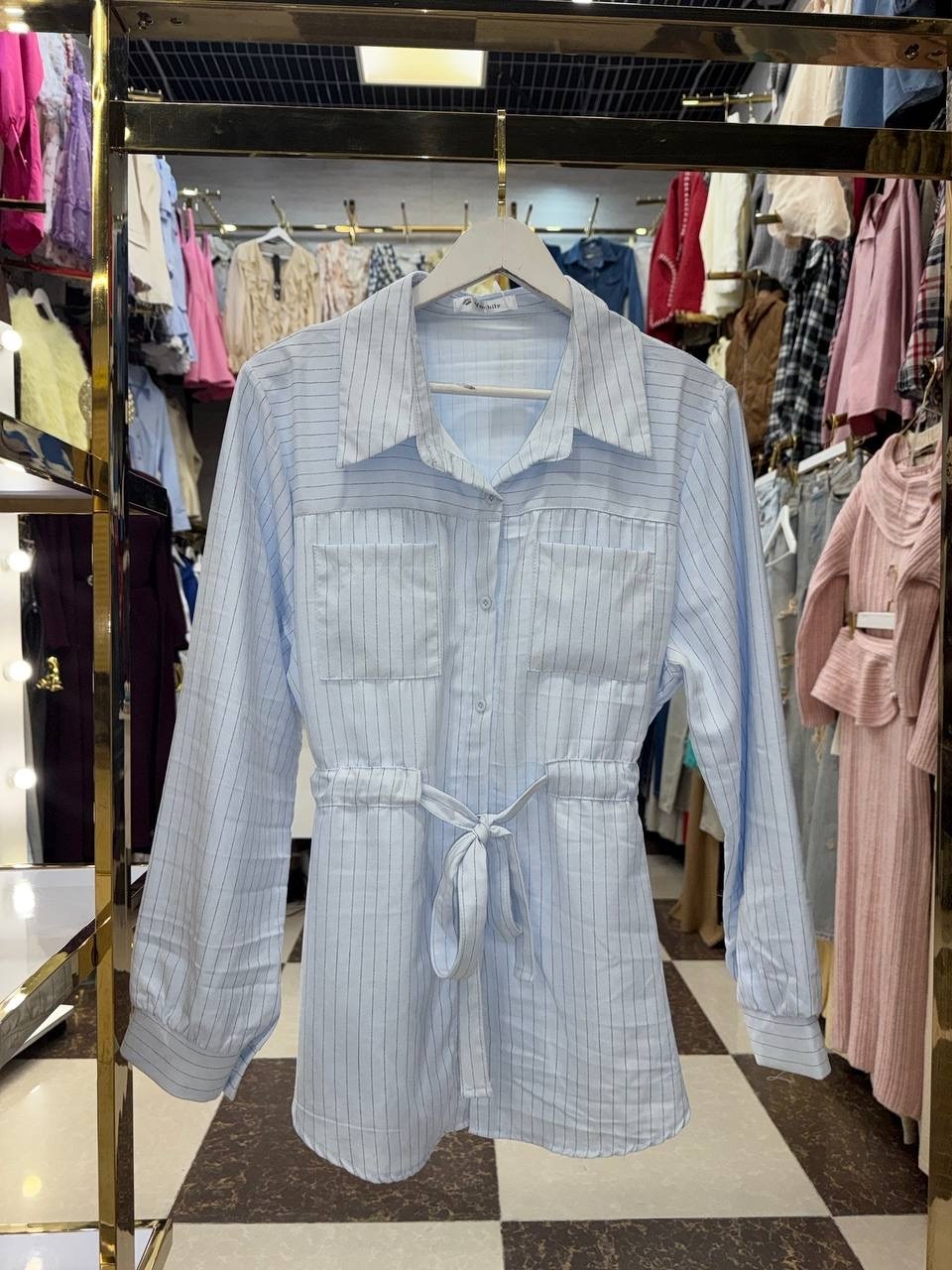 рубашка женская,рубашка удлиненная,стильная рубашка,рубашка женская голубая,рубашка в полоску