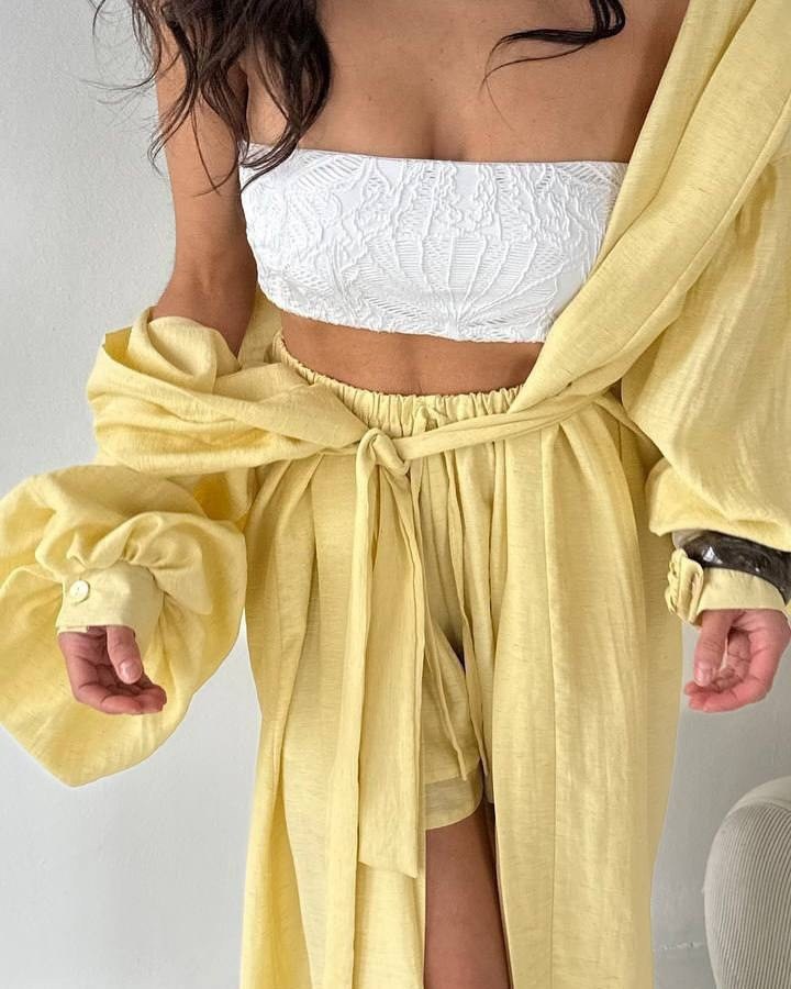 женский летний кардиган и шорты из полиэстера,длинный кардиган,костюм голубой,пижамные костюмы,комплект кардиган