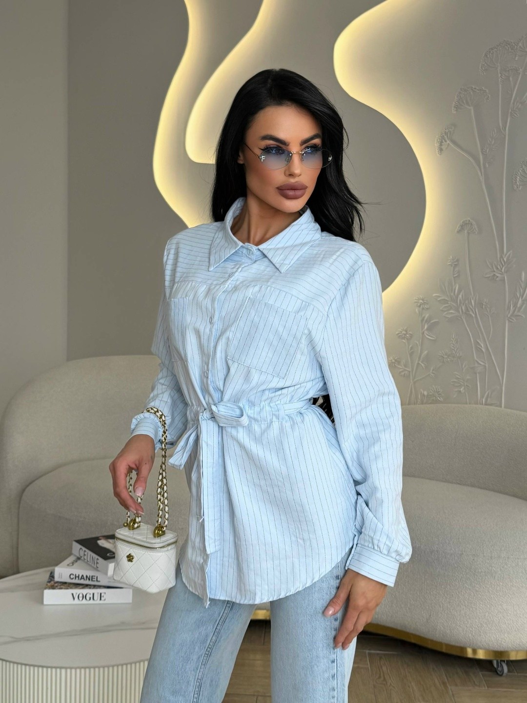 рубашка женская,рубашка удлиненная,стильная рубашка,рубашка женская голубая,рубашка в полоску