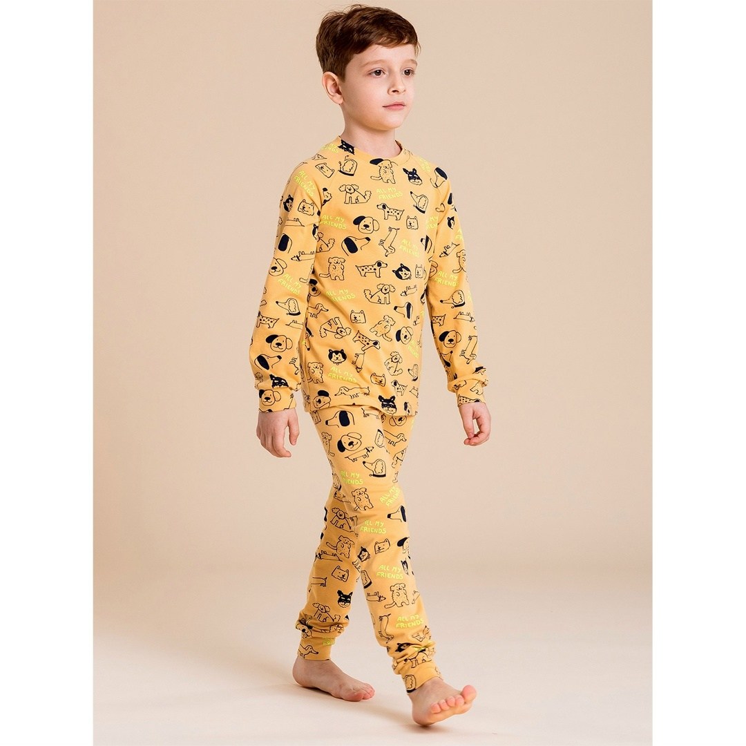 пижама детская со штанами хлопковая домашняя ete children,пижама ete children цвет желтый,желтая пижама,детская пижама,пижама для мальчика