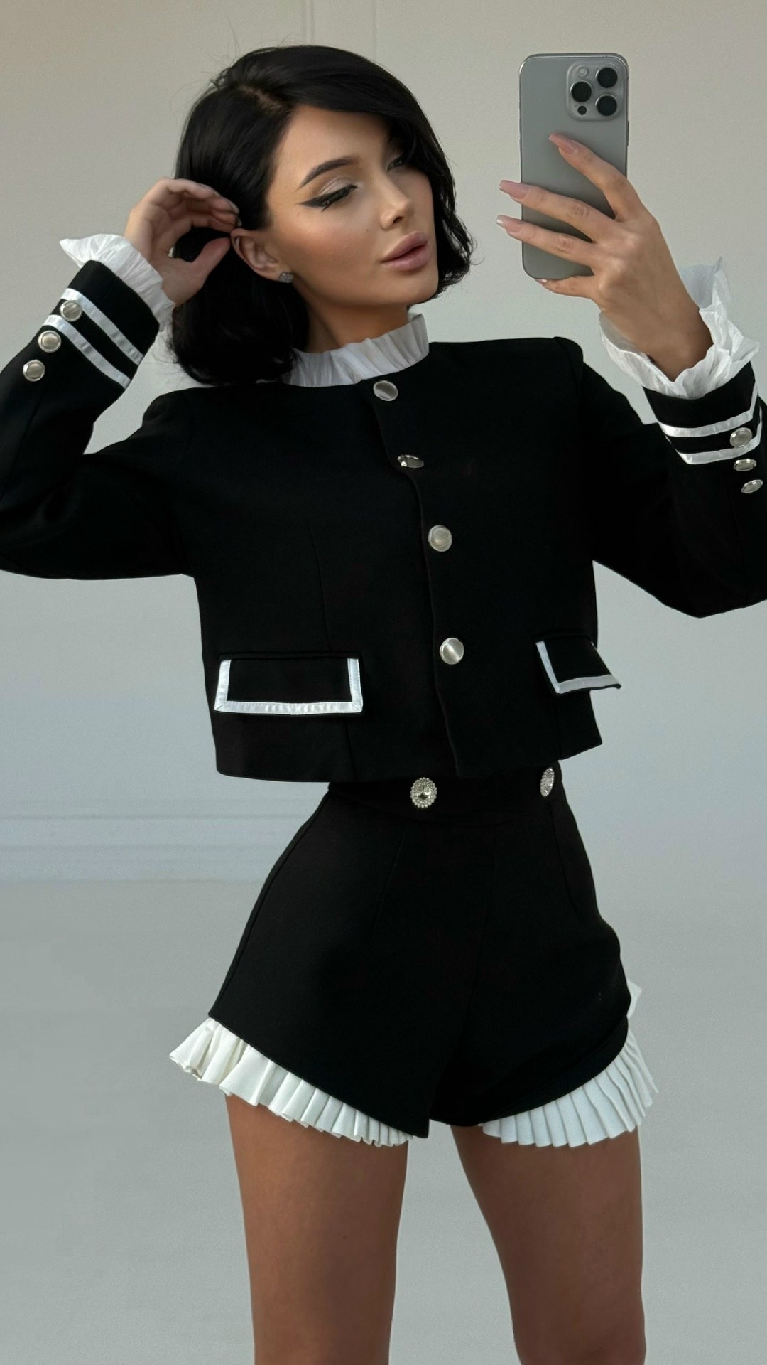 стильные костюмы,блузка элегантная,женские костюмы,одежда комплект,костюм в стиле платье-пиджак и воротником жабо на выпускной bezko