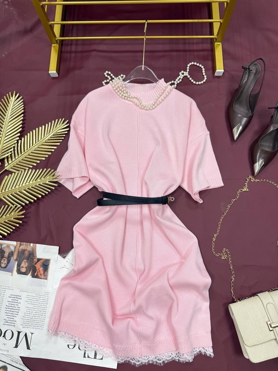 трикотажное платье,модное платье,женское платье,пудровое платье,платье вязаное