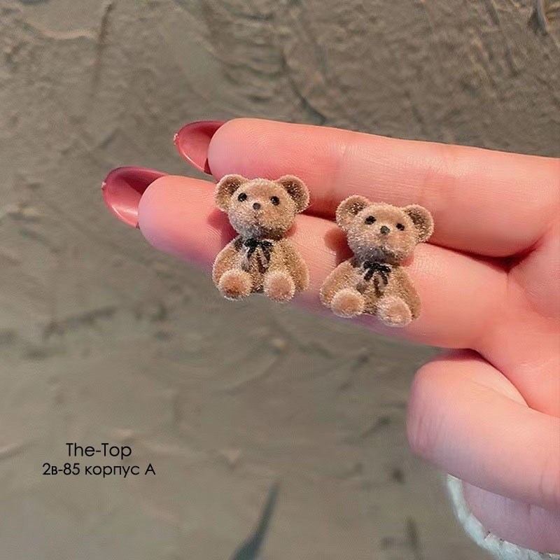 cерьги мишки,серьги плюшевые мишки,плюшевые серьги,корейская модная плюшевые милые серьги с медведем для девочек,корейские модные плюшевые серьги-гвоздики с милым медвежонком для девочек