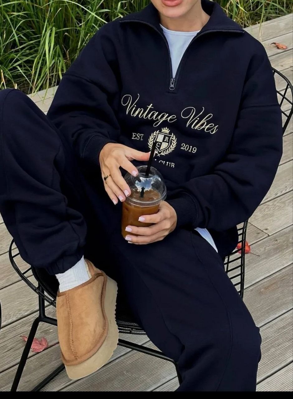 свитшот на молнии оверсайз,свитшот на молнии оверсайз темно-голубой,костюм спортивный,женские костюмы,мода мужская