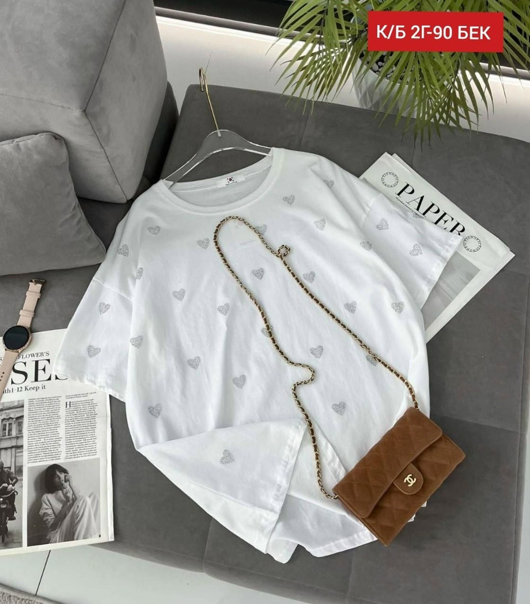 женская футболка оверсайз,футболки женская,футболка оверсайз с сердцами,женская кофта,футболка со стразами оверсайз база