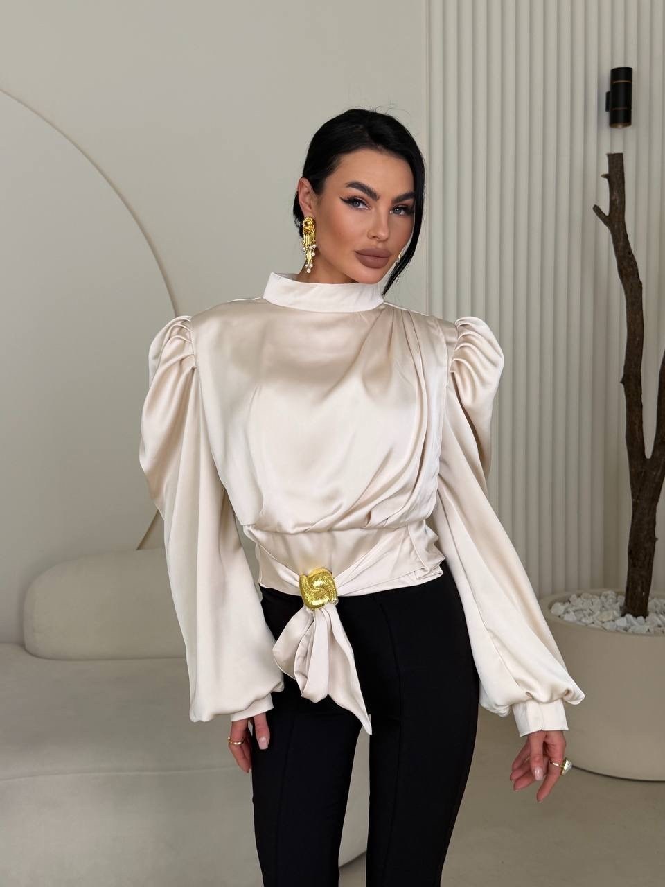 стильная блузка,шелковая блузка,женская однотонная блузка twotwinstyle белая,женская блузка,блуза с объемными рукавами