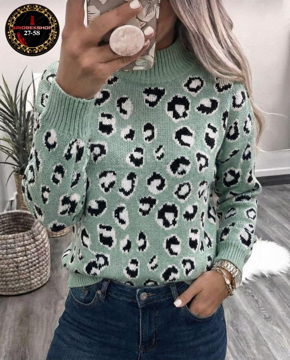 свитер с леопардовым принтом,кофта женская,вязаные свитера женские,свитер женский,свитер с принтом
