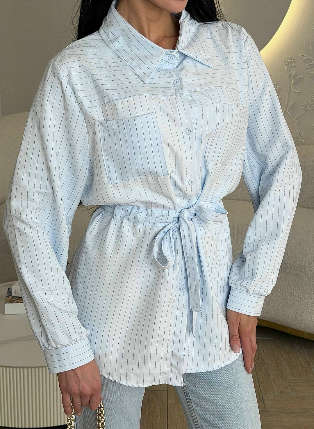 рубашка женская,рубашка удлиненная,стильная рубашка,рубашка женская голубая,рубашка в полоску