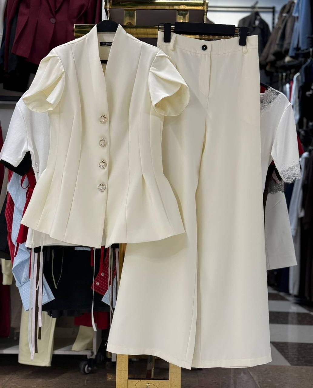 брючный костюм,брючный костюм женский,брючный костюм м-0497,брючный костюм с жилетом,шелковый брючный костюм женский