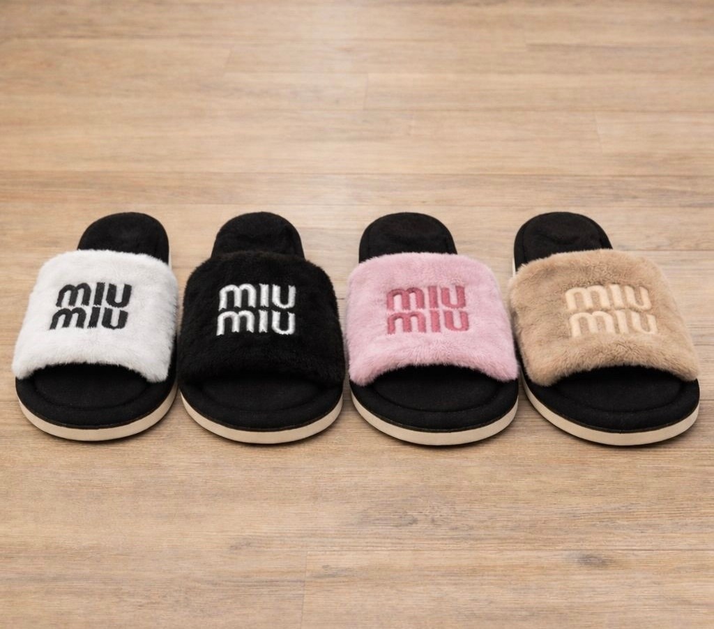 тапочки miu miu,,тапочки домашние женские,модные тапочки miu miu глубокий черный,тапочки меховые miu miu