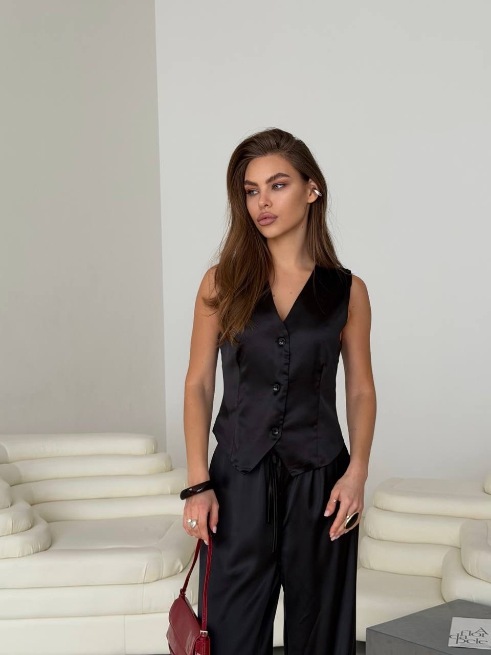 брючный костюм,брючный костюм с жилетом на пуговицах,женский брючный костюм,женский брючный костюм из жилета и брюк,костюм с жилетом и брюками tizara