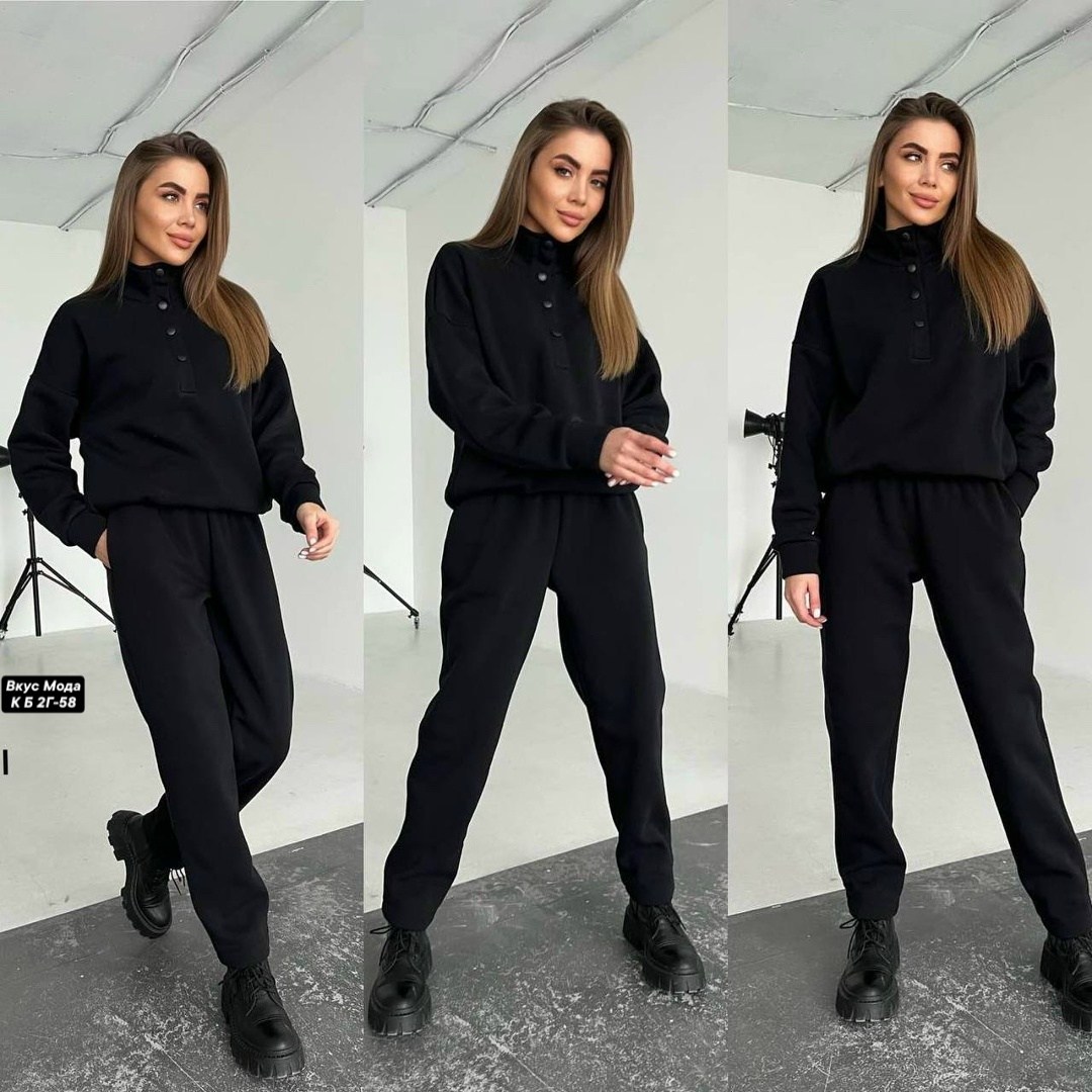 спортивный костюм женский на флисе,спорт костюм женский на флисе цвет черный,женский спортивный костюм на флисе черный,спортивные костюмы,костюм спортивный с начесом флисовый m&k clo цвет черный