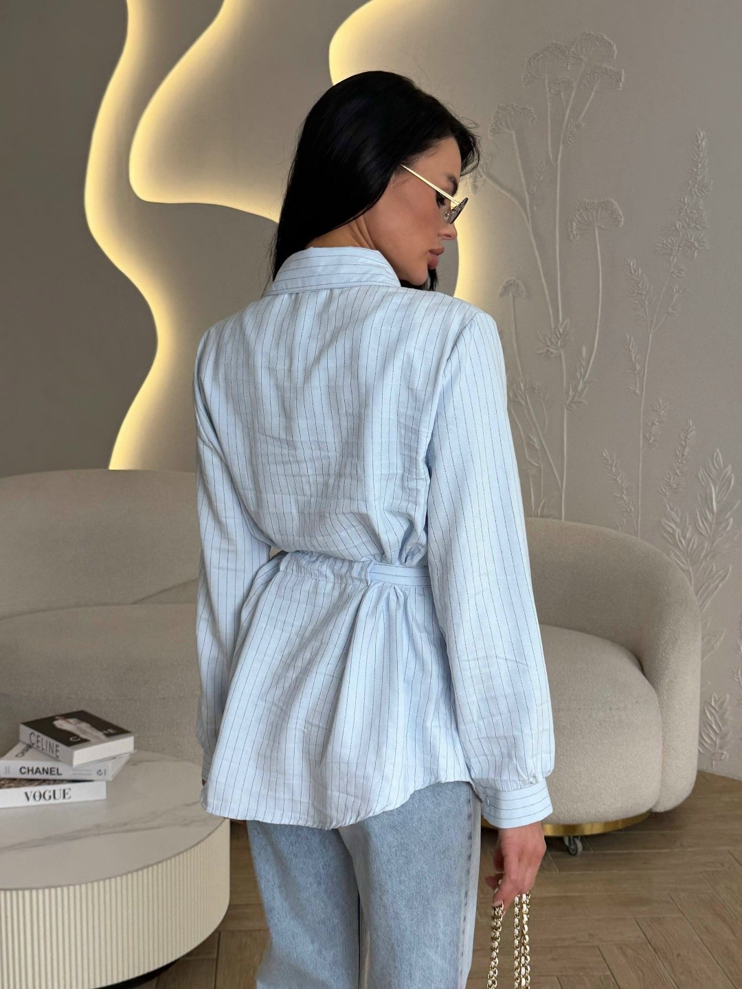 рубашка женская,рубашка удлиненная,стильная рубашка,рубашка женская голубая,рубашка в полоску