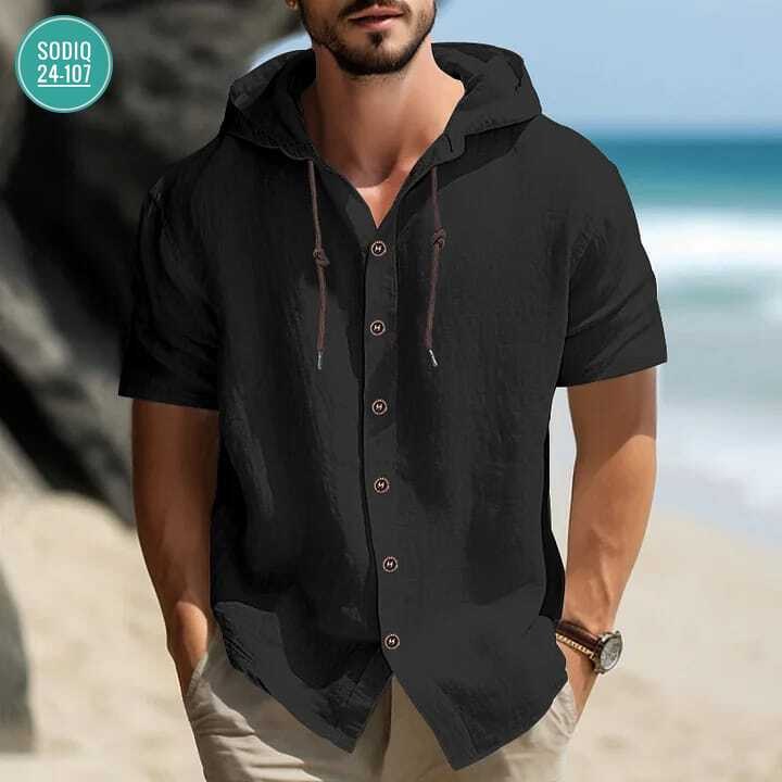 рубашка с капюшоном,льняная рубашка мужская,рубашка мужская с капюшоном,мужская повседневная рубашка,рубашка летняя мужская