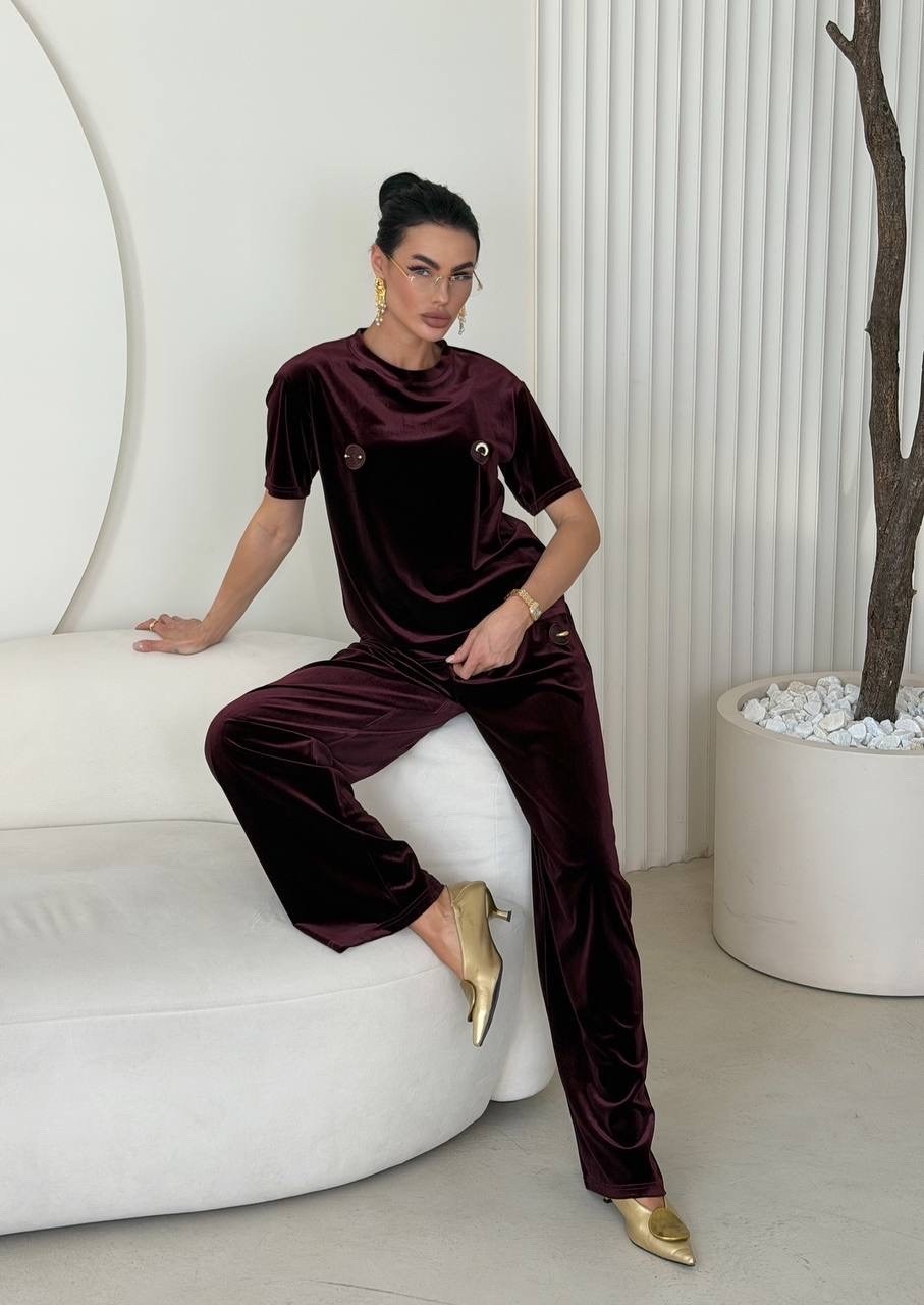 велюровый костюм,велюровый костюм женский,костюм с брюками,костюм dstrend 018620490 сливовый,домашний велюровый костюм