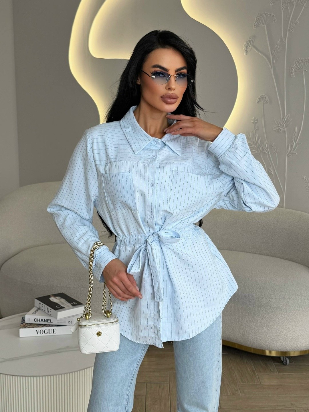 рубашка женская,рубашка удлиненная,стильная рубашка,рубашка женская голубая,рубашка в полоску