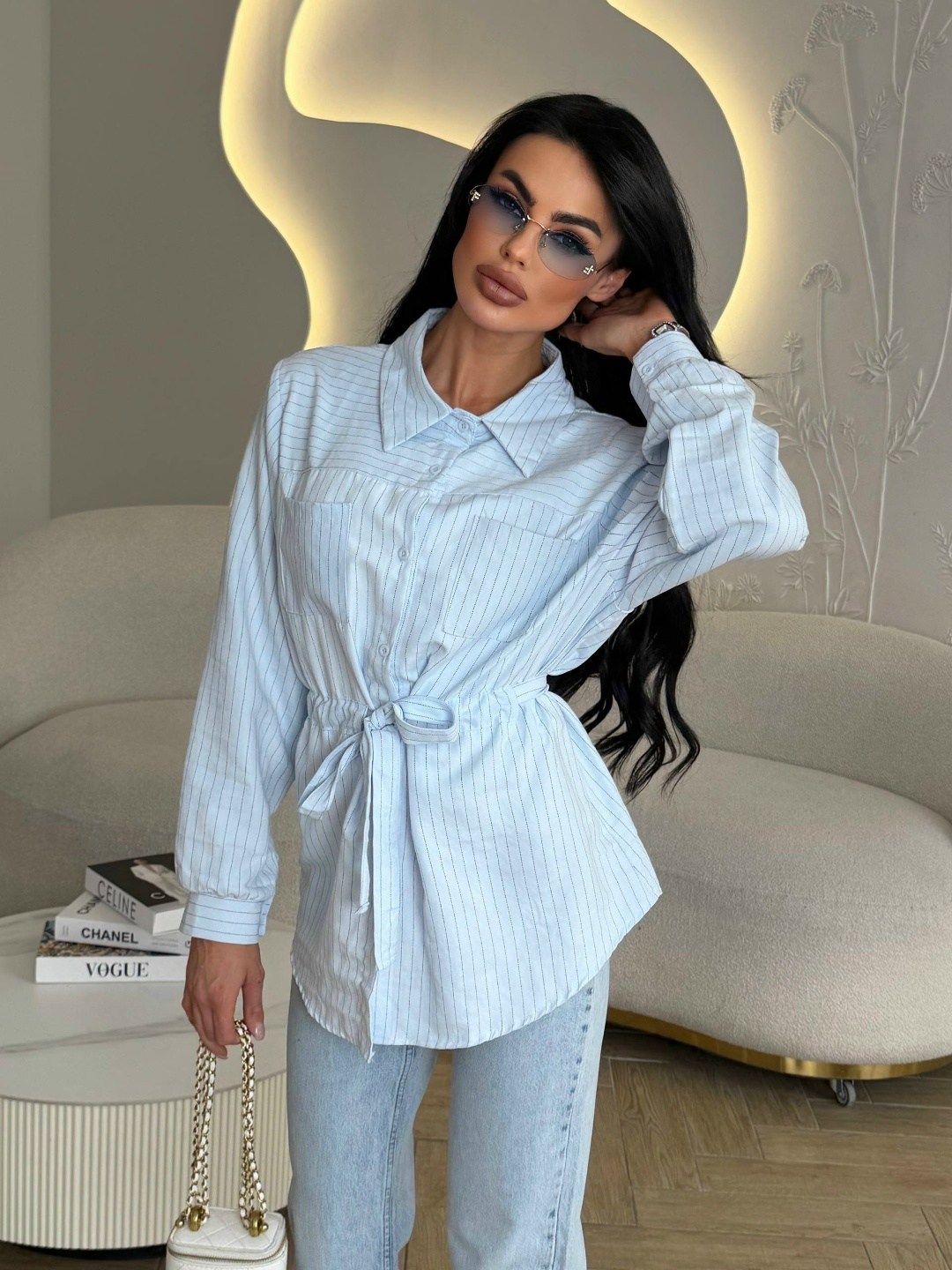 рубашка женская,рубашка удлиненная,стильная рубашка,рубашка женская голубая,рубашка в полоску